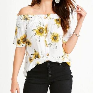 Maurices Sunflower Off-Shoulder Blouse - White and Yellow